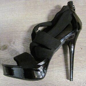 Anne Michelle Black Socialite 8 Patent Chiffon Strappy Platform Heels Size 8 NEW
